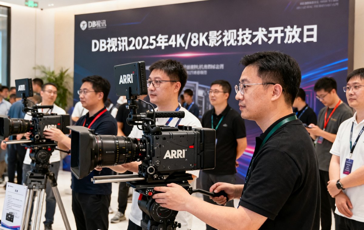 DB视讯在杭州总部举办的2025年4K/8K影视技术开放日活动现场，参会者正在体验ARRI最新摄影机系统的实际操作。
